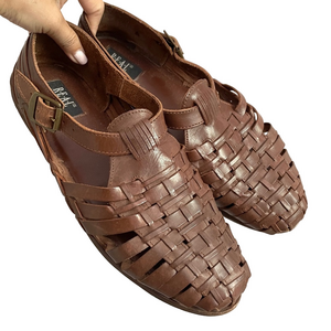 Vintage Brown Leather Woven Fisherman Shoes - 12